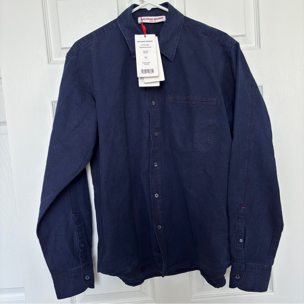 NEW ORLEBAR BROWN Grasmoor Long-Sleeve Blue Denim Shirt Men’s Size Medium - NWT